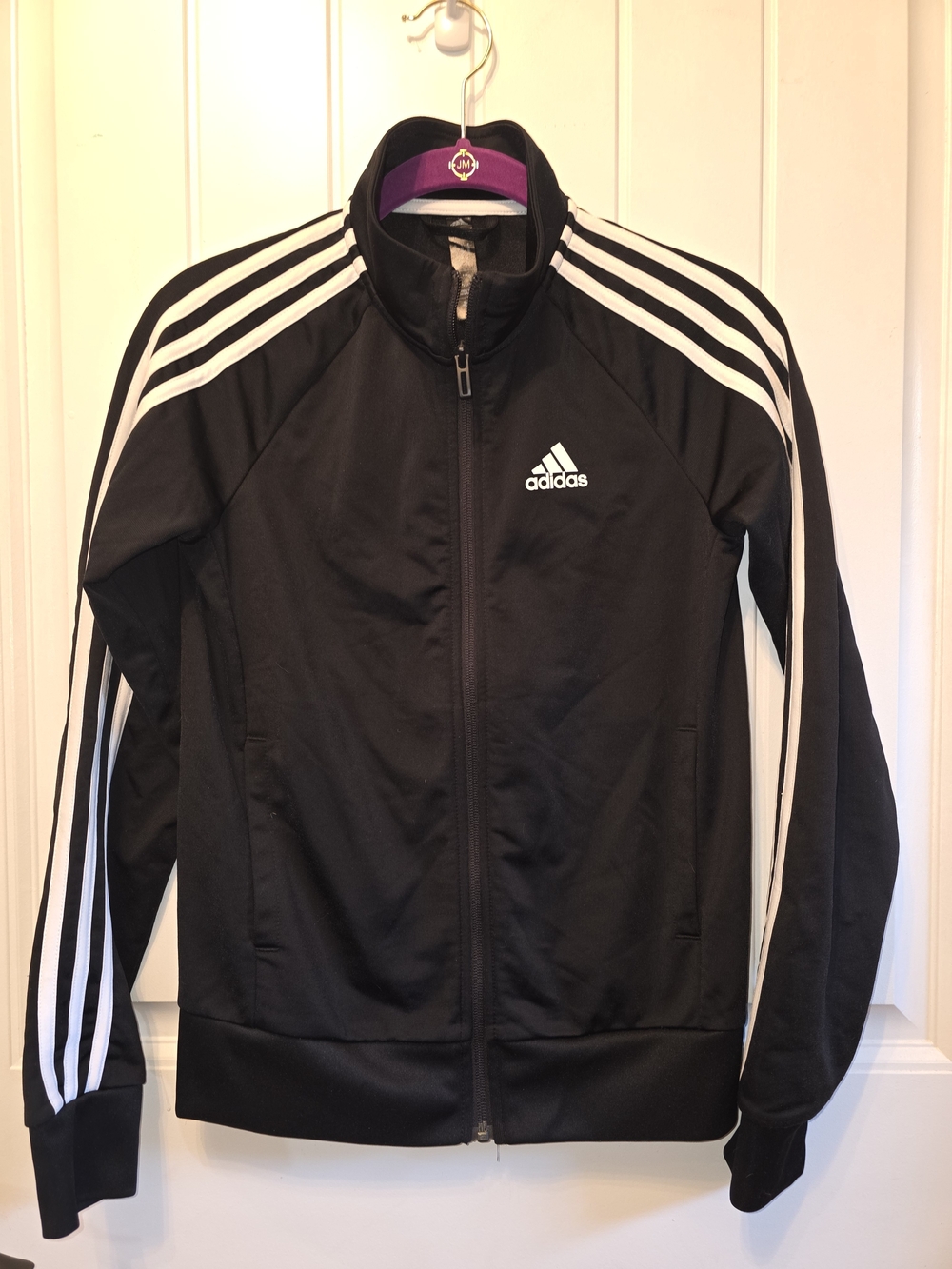 Adidas Black Track Jacket with White Stripes